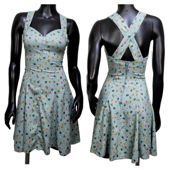 Vintage 90s Y2K Rampage Size S/M Floral Criss‎ Cross Back Fit & Flare Dress - Picture 1 of 10